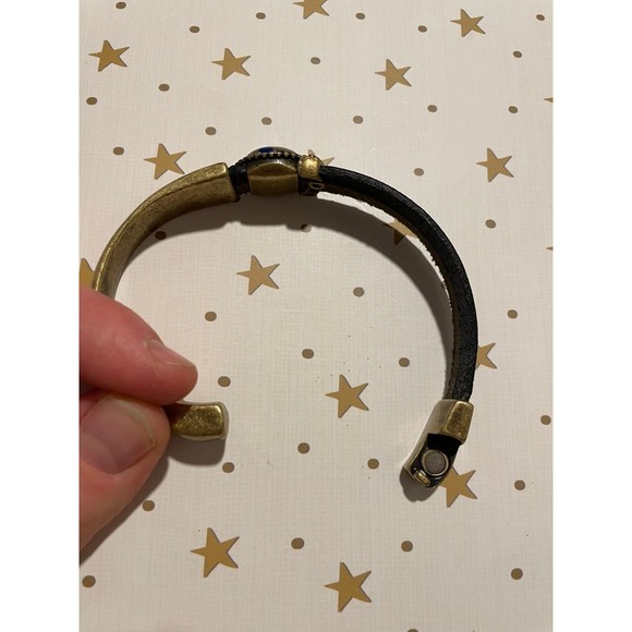 Brass and leather Bracelet with stone - Picture 3 of 7